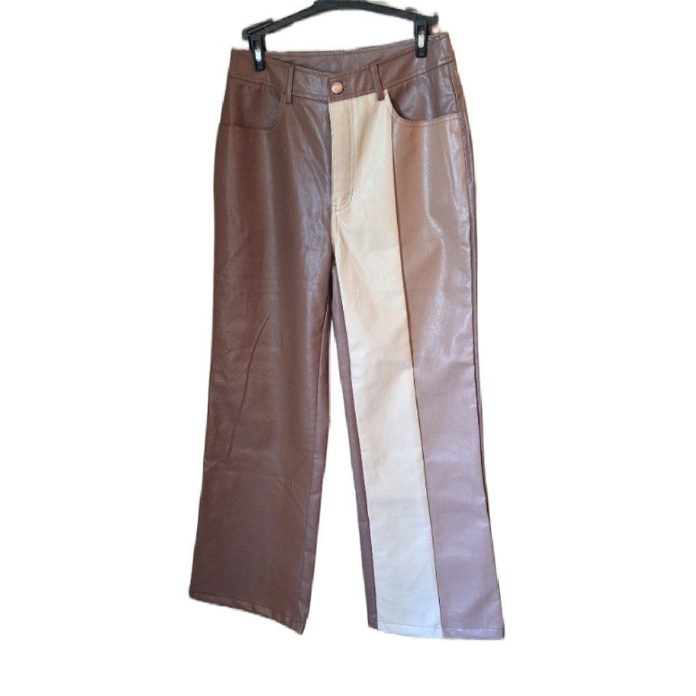 Chic Brown and Cream Wide Leg Pants